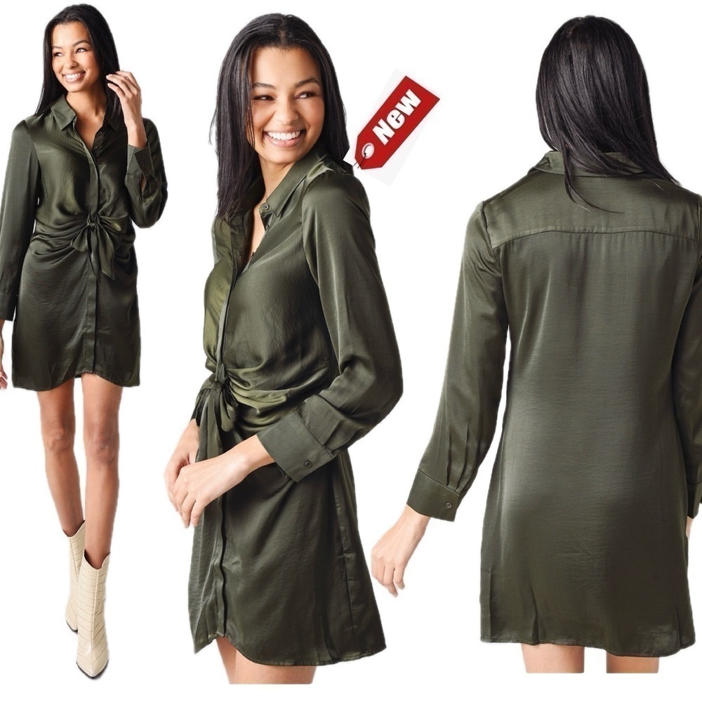 Steve Madden khaki olive green satin effect BB Dakota The Curious Dress NWT